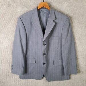 MAZZONI Jacket Mens 42S Gray Striped Blazer Polyester Blend 3 Button Suit Coat